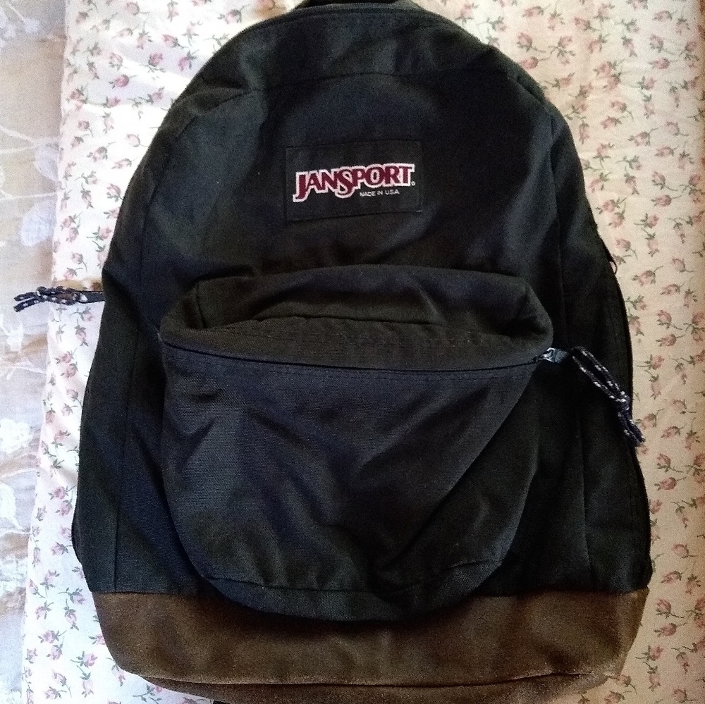 Vintage 90s Jansport Black Canvas Leather Backpack